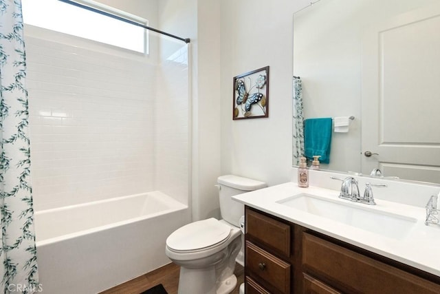 24190 Evesong Dr, Corona, CA 92883 - bathroom with vanity, shower / bath combo with shower curtain, and wood finished floors
