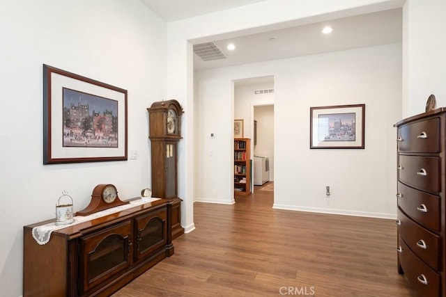 24190 Evesong Dr, Corona, CA 92883 - corridor featuring dark wood-style floors, baseboards, and recessed lighting