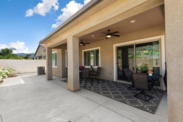 24190 Evesong Dr, Corona, CA 92883 - view of patio / terrace with outdoor dining area and ceiling fan
