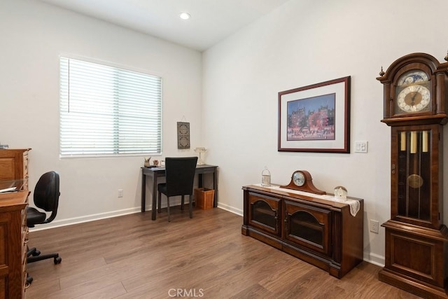 24190 Evesong Dr, Corona, CA 92883 - office with wood finished floors, baseboards, and recessed lighting