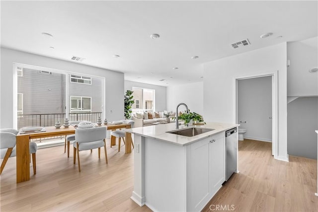 94231/2 N Sepulveda Blvd Unit 4, North Hills, CA 91343 - kitchen with a sink, dishwasher, light wood-style floors, and white cabinetry