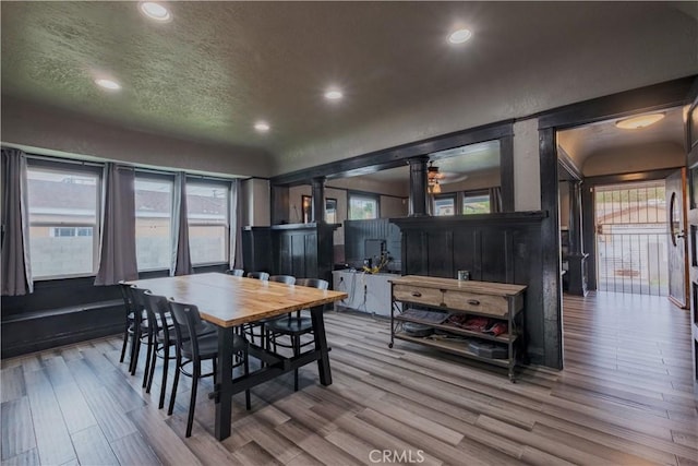 5837 Esperanza Ave, Whittier, CA 90606 - dining area with wood finished floors, recessed lighting, a textured ceiling, and ceiling fan