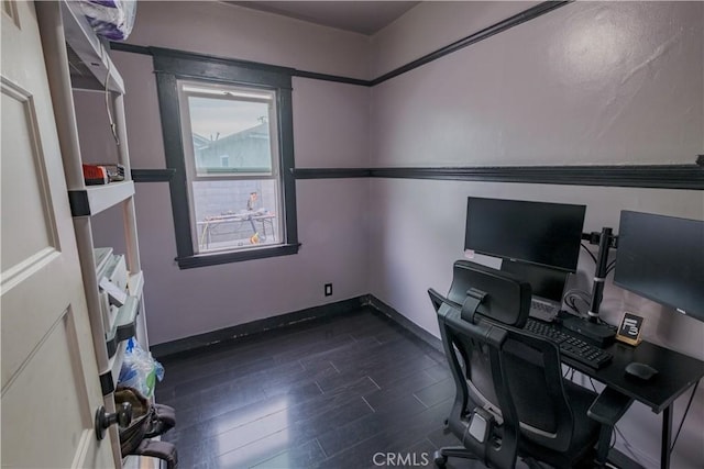 5837 Esperanza Ave, Whittier, CA 90606 - unfurnished office featuring dark wood-style floors and baseboards