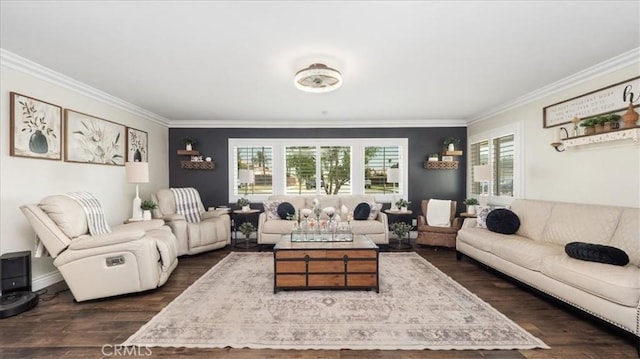 17623 Pine Ave, Fontana, CA 92335 - living area featuring crown molding and dark wood finished floors