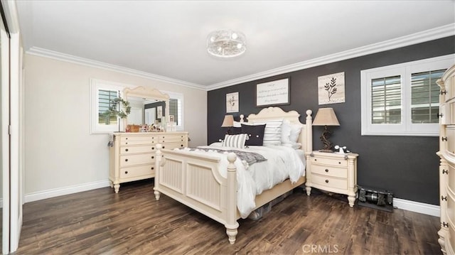 17623 Pine Ave, Fontana, CA 92335 - bedroom with ornamental molding, multiple windows, dark wood-style floors, and baseboards