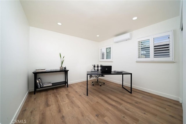3037 Pacific Ave, Long Beach, CA 90806 - office area featuring an AC wall unit, wood finished floors, baseboards, and recessed lighting