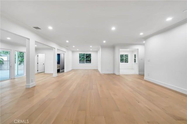 4637 Nagle Ave, Sherman Oaks, CA 91423 - unfurnished living room with light wood-style floors, recessed lighting, and baseboards