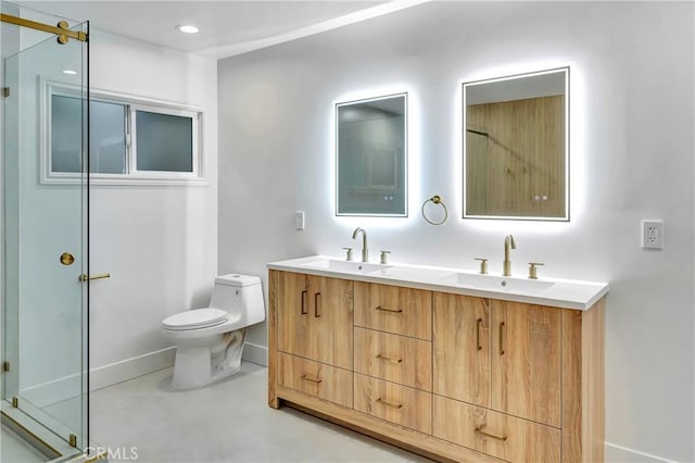 4637 Nagle Ave, Sherman Oaks, CA 91423 - bathroom with a stall shower, double vanity, toilet, and baseboards