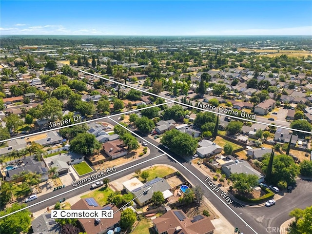 2 Comstock Rd, Chico, CA 95928 - aerial view of residential area featuring property boundaries highlighted