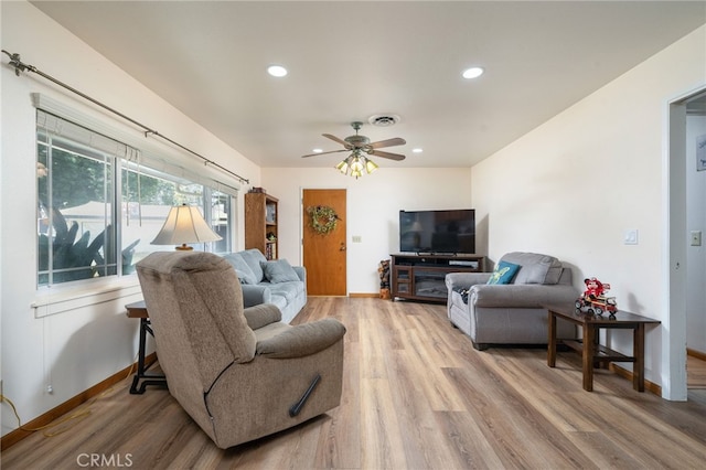 7191 Nixon Dr, Riverside, CA 92504 - living area featuring light wood-style floors, ceiling fan, baseboards, and recessed lighting