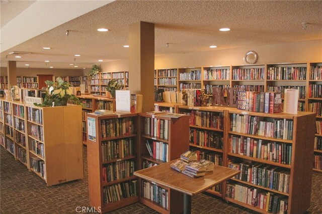26822 Corona Dr, Helendale, CA 92342 - sitting room with bookshelves, a textured ceiling, and recessed lighting