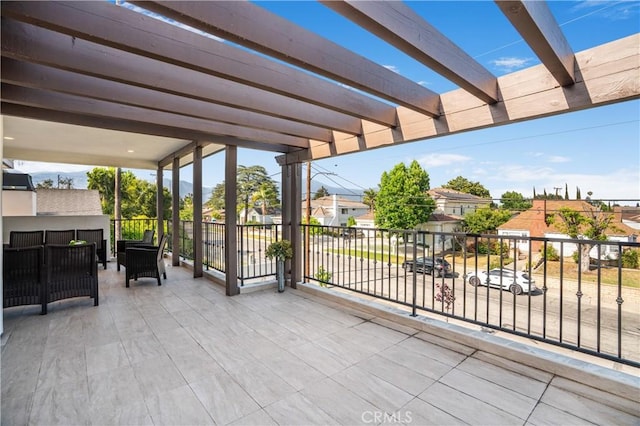 5305 Glickman Ave, Temple City, CA 91780 - view of patio featuring a pergola, a balcony, an outdoor hangout area, and a residential view
