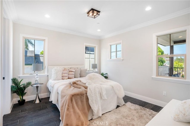 5305 Glickman Ave, Temple City, CA 91780 - bedroom featuring dark wood-type flooring, baseboards, recessed lighting, and crown molding