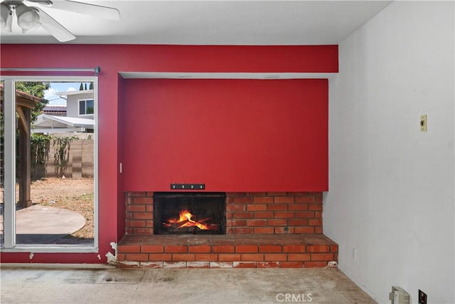 5331 Vallecito Ave, Westminster, CA 92683 - detailed view of a brick fireplace, a ceiling fan, and carpet flooring