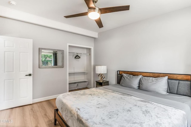 7745 Geyser Ave, Reseda, CA 91335 - bedroom with light wood-style flooring, a closet, a ceiling fan, and baseboards
