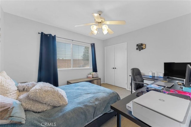17426 Flanders St, Granada Hills, CA 91344 - carpeted bedroom with an office area, a closet, and ceiling fan