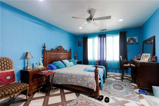 40203 Grenache Ct, Murrieta, CA 92563 - bedroom featuring recessed lighting, a ceiling fan, and tile patterned floors