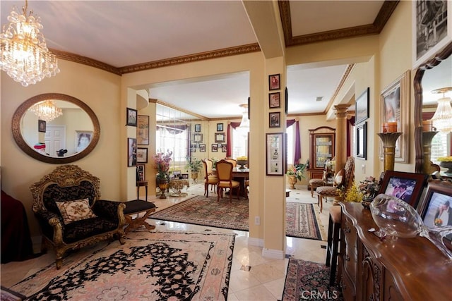 40203 Grenache Ct, Murrieta, CA 92563 - foyer featuring a chandelier, crown molding, light tile patterned floors, and baseboards