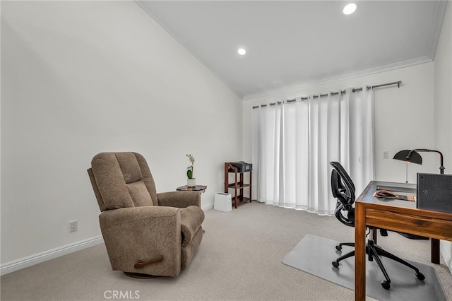 1205 S Catalina Ave S Unit A, Redondo Beach, CA 90277 - office space featuring crown molding, vaulted ceiling, carpet floors, baseboards, and recessed lighting