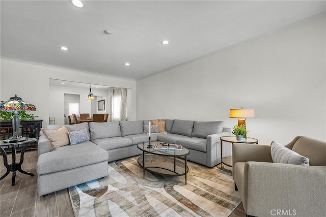 1205 S Catalina Ave S Unit A, Redondo Beach, CA 90277 - living room with crown molding, wood finished floors, and recessed lighting
