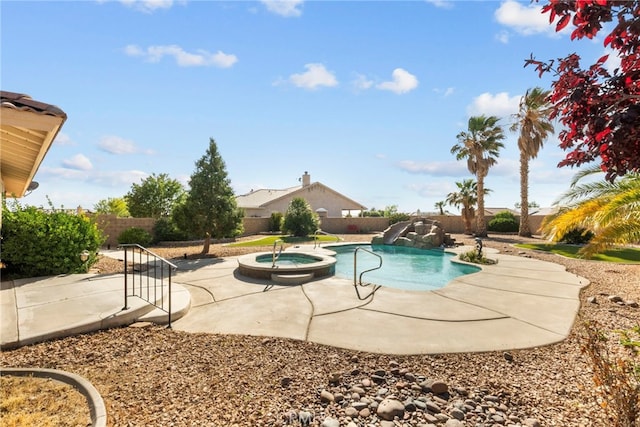 13209 Richmond Way, Apple Valley, CA 92308 - view of swimming pool with a fenced backyard, a patio, a water slide, and a pool with connected hot tub