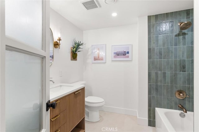 742 Hudson Ave, Costa Mesa, CA 92626 - full bathroom with vanity, toilet, baseboards, tile patterned floors, and bathtub / shower combination