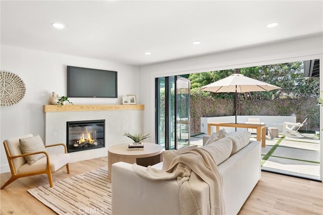 742 Hudson Ave, Costa Mesa, CA 92626 - living room with a glass covered fireplace, light wood finished floors, and recessed lighting