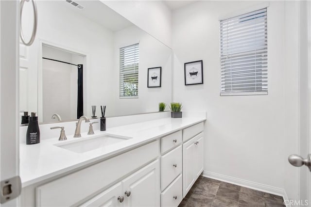 32172 Verbena Way, Temecula, CA 92591 - bathroom with vanity, baseboards, and a shower with curtain