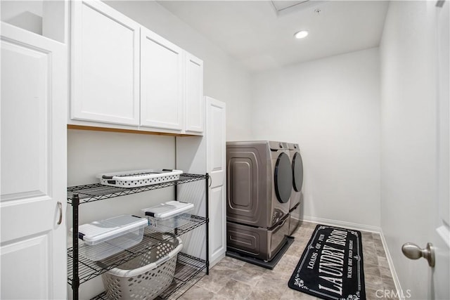 32172 Verbena Way, Temecula, CA 92591 - laundry area featuring separate washer and dryer, cabinet space, baseboards, and recessed lighting