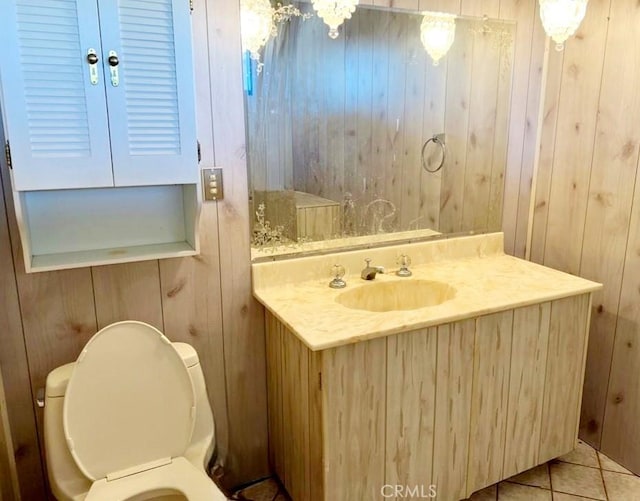 195 Old El Mirage Rd, Adelanto, CA 92301 - bathroom featuring vanity, wood walls, toilet, and tile patterned floors