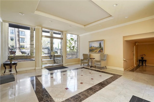 11970 Montana Ave Unit 102, Brentwood, CA 90049 - common area with ornamental molding and recessed lighting