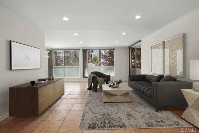 11970 Montana Ave Unit 102, Brentwood, CA 90049 - living room featuring crown molding and recessed lighting