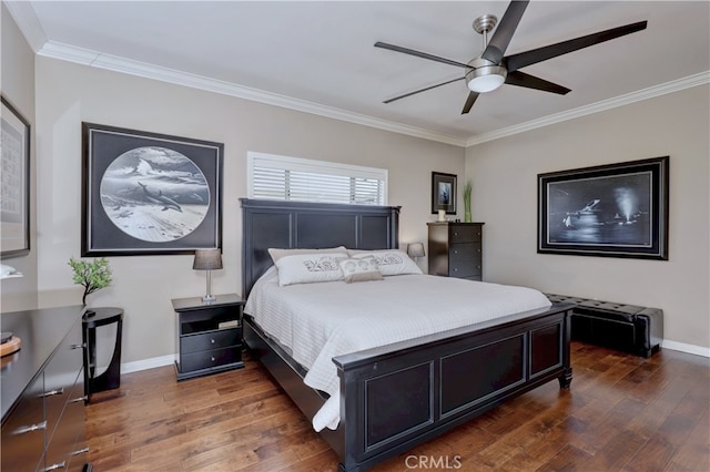 14522 San Feliciano Ln, Mirada, CA 90638 - bedroom featuring wood finished floors, crown molding, baseboards, and a ceiling fan