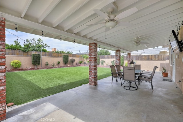 14522 San Feliciano Ln, Mirada, CA 90638 - view of patio with outdoor dining area and a ceiling fan