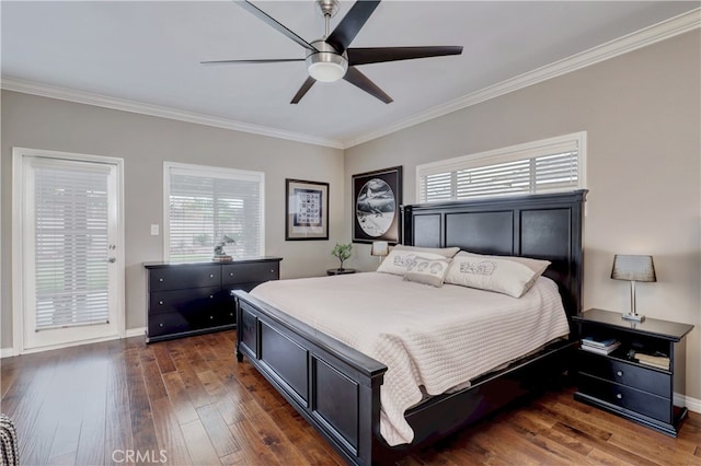 14522 San Feliciano Ln, Mirada, CA 90638 - bedroom featuring crown molding, hardwood / wood-style floors, multiple windows, and baseboards