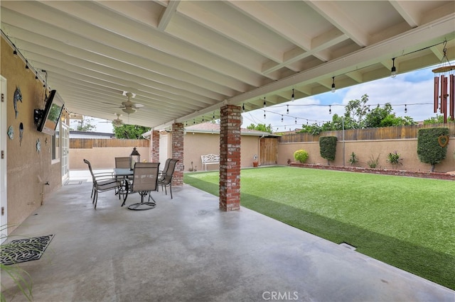 14522 San Feliciano Ln, Mirada, CA 90638 - view of patio featuring outdoor dining area and ceiling fan