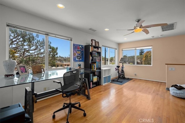 1801 Laurel Ave, Manhattan Beach, CA 90266 - office with ceiling fan, wood finished floors, recessed lighting, and baseboards