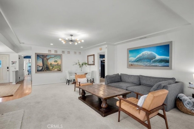 1801 Laurel Ave, Manhattan Beach, CA 90266 - living area with a chandelier, light carpet, and recessed lighting