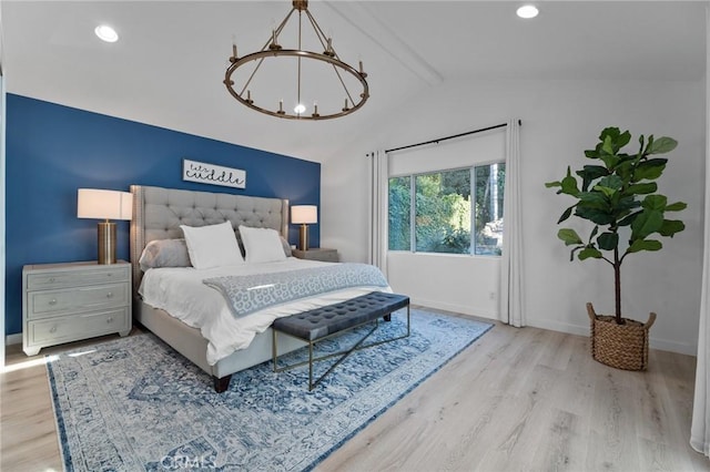 14332 Roblar Pl, Sherman Oaks, CA 91423 - bedroom with a chandelier, wood finished floors, baseboards, and recessed lighting