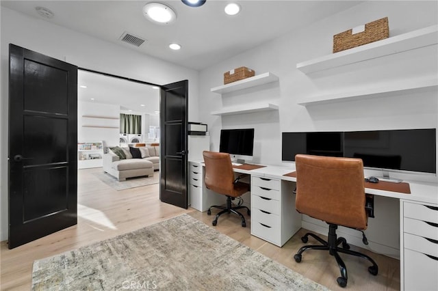 14332 Roblar Pl, Sherman Oaks, CA 91423 - office with light wood-style flooring and recessed lighting