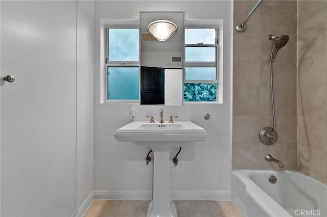 14332 Roblar Pl, Sherman Oaks, CA 91423 - bathroom with shower / tub combination, tile patterned flooring, baseboards, and plenty of natural light