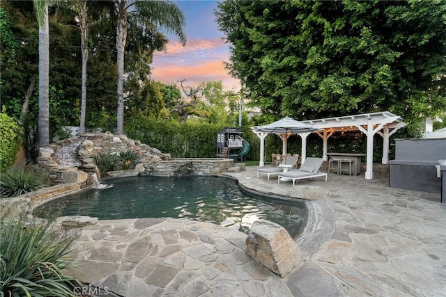 14332 Roblar Pl, Sherman Oaks, CA 91423 - view of pool with a gazebo, a patio, and a pool with connected hot tub
