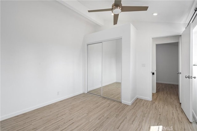1188 Via Montoya, Camarillo, CA 93010 - unfurnished bedroom featuring light wood-style floors, a closet, baseboards, a ceiling fan, and recessed lighting