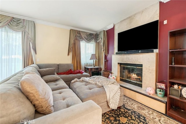 2445 N Santiago Blvd, Orange, CA 92867 - living area featuring ornamental molding and a fireplace