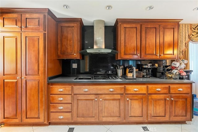 2445 N Santiago Blvd, Orange, CA 92867 - kitchen featuring wall chimney exhaust hood, stainless steel cooktop, and brown cabinetry