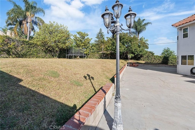 2445 N Santiago Blvd, Orange, CA 92867 - view of grassy yard featuring a trampoline and a patio