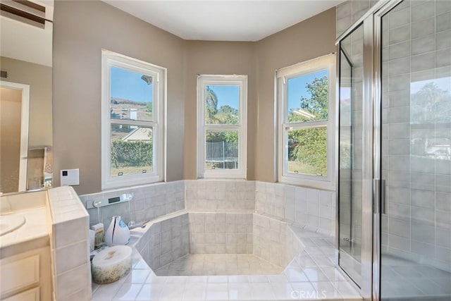 2445 N Santiago Blvd, Orange, CA 92867 - bathroom with vanity, a garden tub, and a stall shower