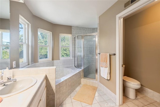 2445 N Santiago Blvd, Orange, CA 92867 - bathroom featuring tile patterned flooring, a stall shower, a bath, and vanity