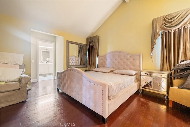 2445 N Santiago Blvd, Orange, CA 92867 - bedroom with vaulted ceiling, dark wood-style flooring, and connected bathroom