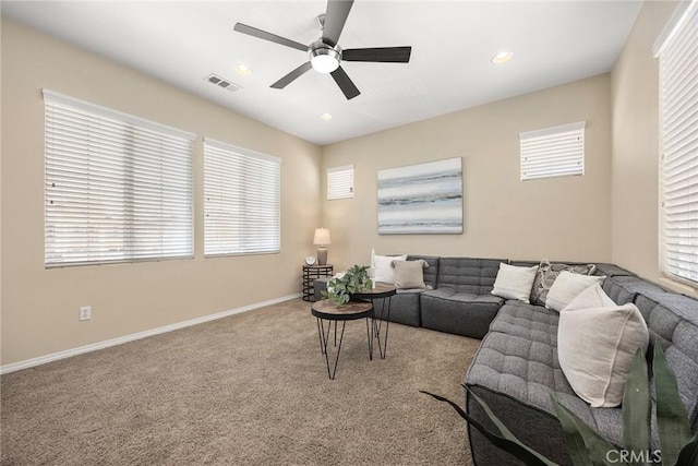 298 W Pebble Creek Ln, Orange, CA 92865 - living area featuring ceiling fan, carpet floors, plenty of natural light, and recessed lighting